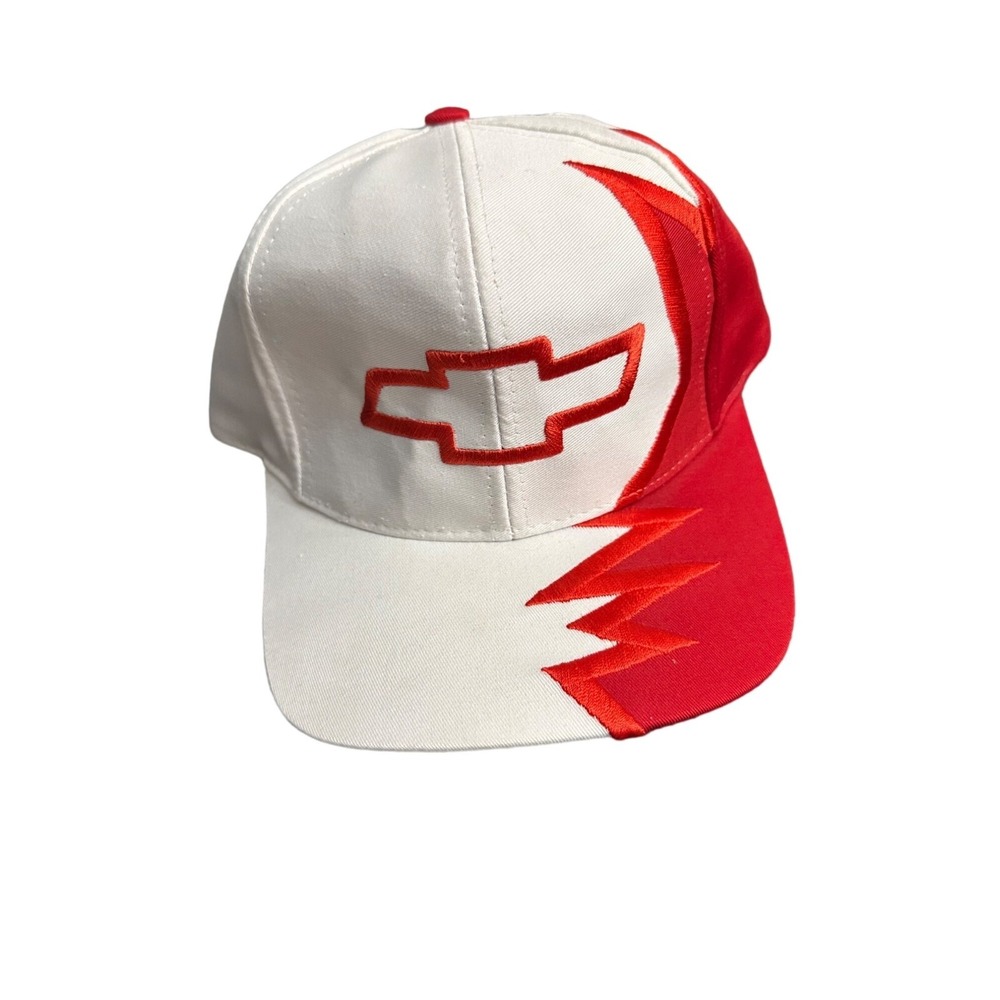 90's  Kati Chevrolet shark bite ‎ Cap White & Red  Strapback Hat sharktooth